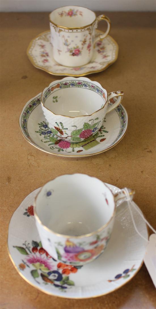 2 Herend coffee cups & saucers & a Royal Crown Derby example